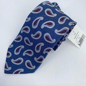 Eton Tie Mens One Size Blue Paisley Silk Classic Luxury Necktie Italy Made NWT
